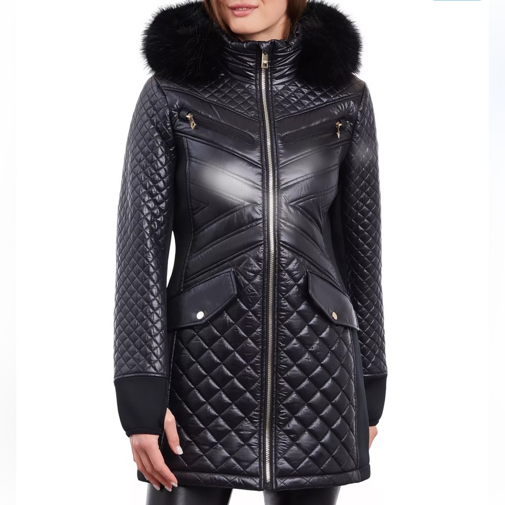 Women's New Faux-Fur-Trim Hooded Quilted Coat